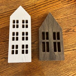 2 Wooden Houses - Decor - Christmas Decor 11” and 10” tall - 4” wide